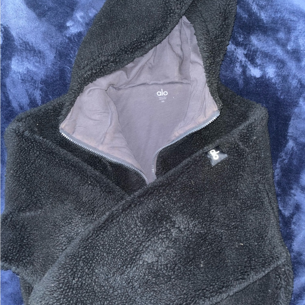 Alo Yoga Black Sherpa Half‑Zip Hoodie • XS/S • Cozy Sherpa Jacket